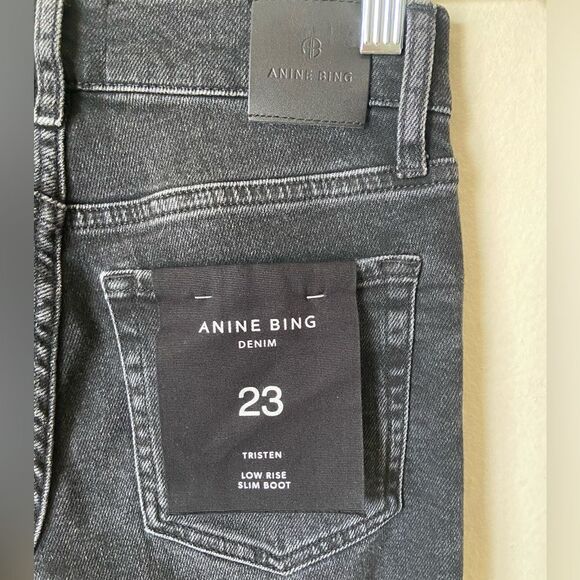 NWT Anine Bing Tristen Skinny Black Jeans Stoned Flare Mid Rise Size 23 - Picture 9 of 12